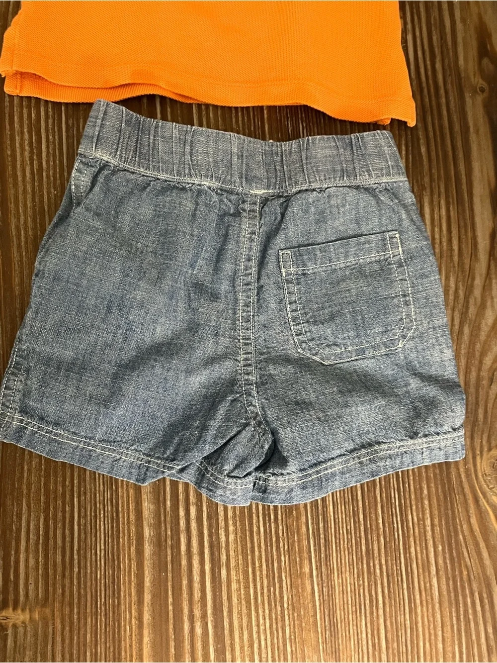 Ralph Lauren 2-pc Orange Pique Polo Shirt Chambray Shorts Set Size 6 Months